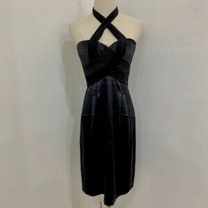 BCBG Maxaria Silk Halter Charmeuse Dress Black